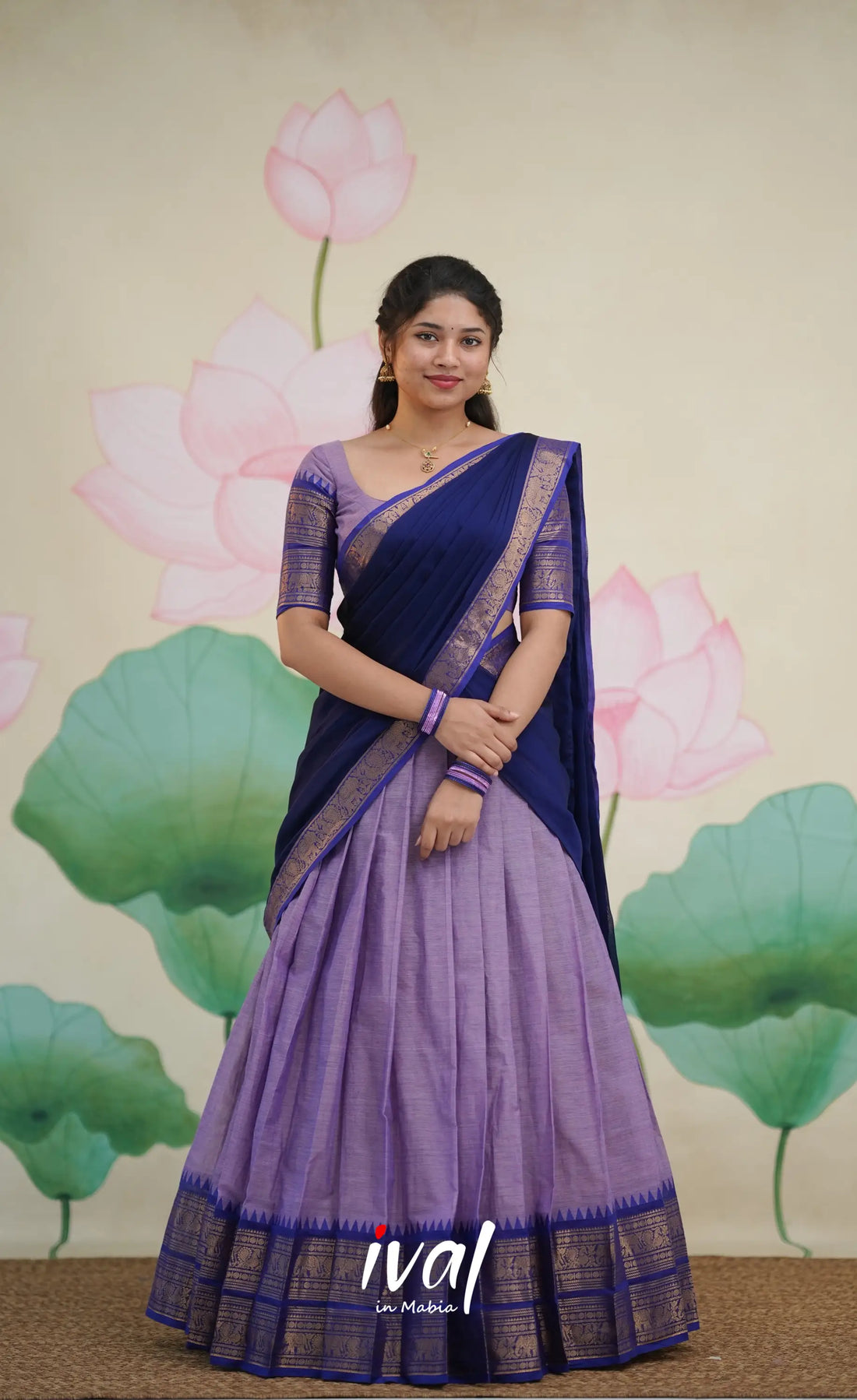 Padmaja Cotton Half Saree - Two-tone Lavender and Dark Blue - Half Sarees