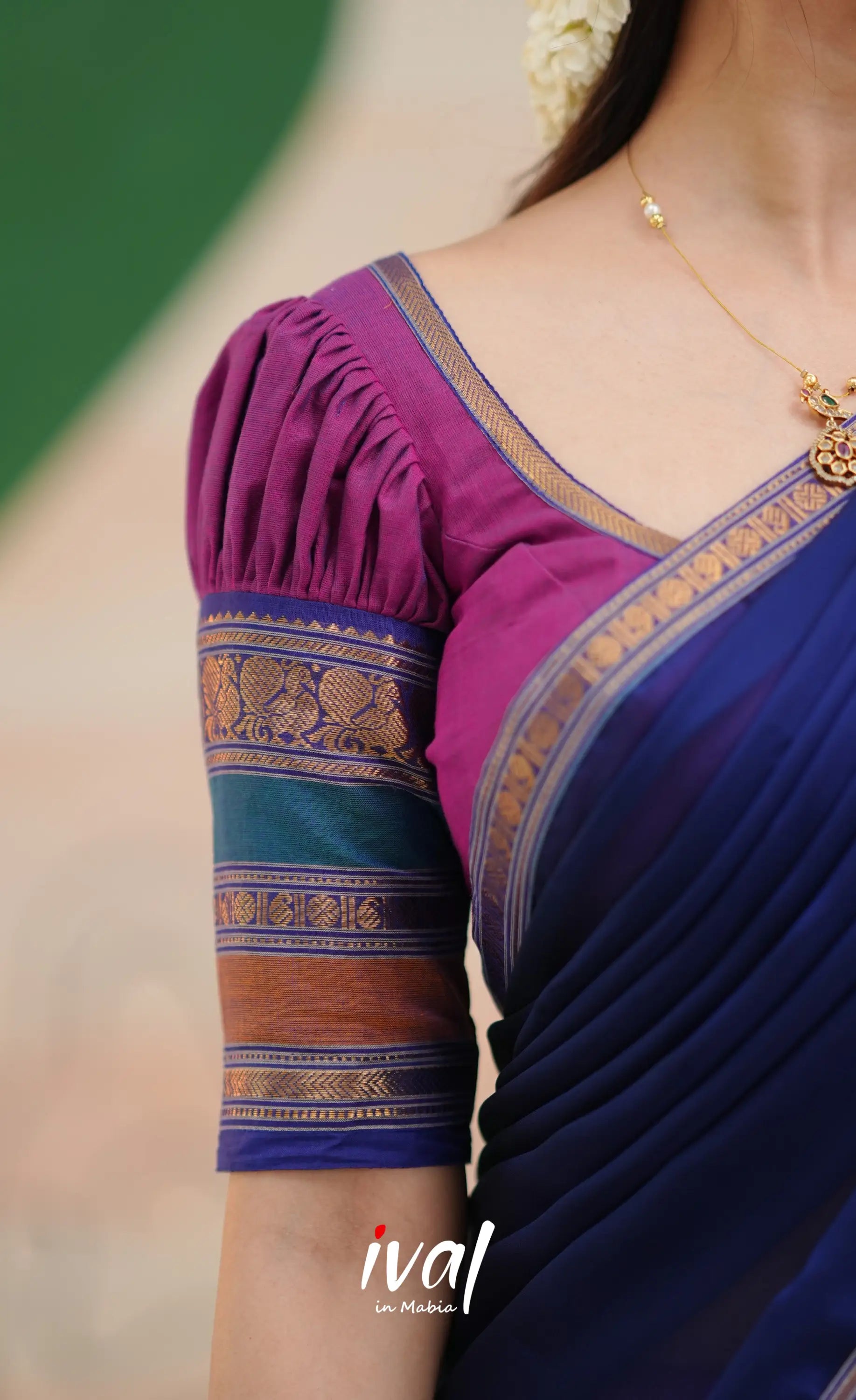 Padmaja Cotton Half Saree - Two-tone Magenta and Royal blue - Half Sarees