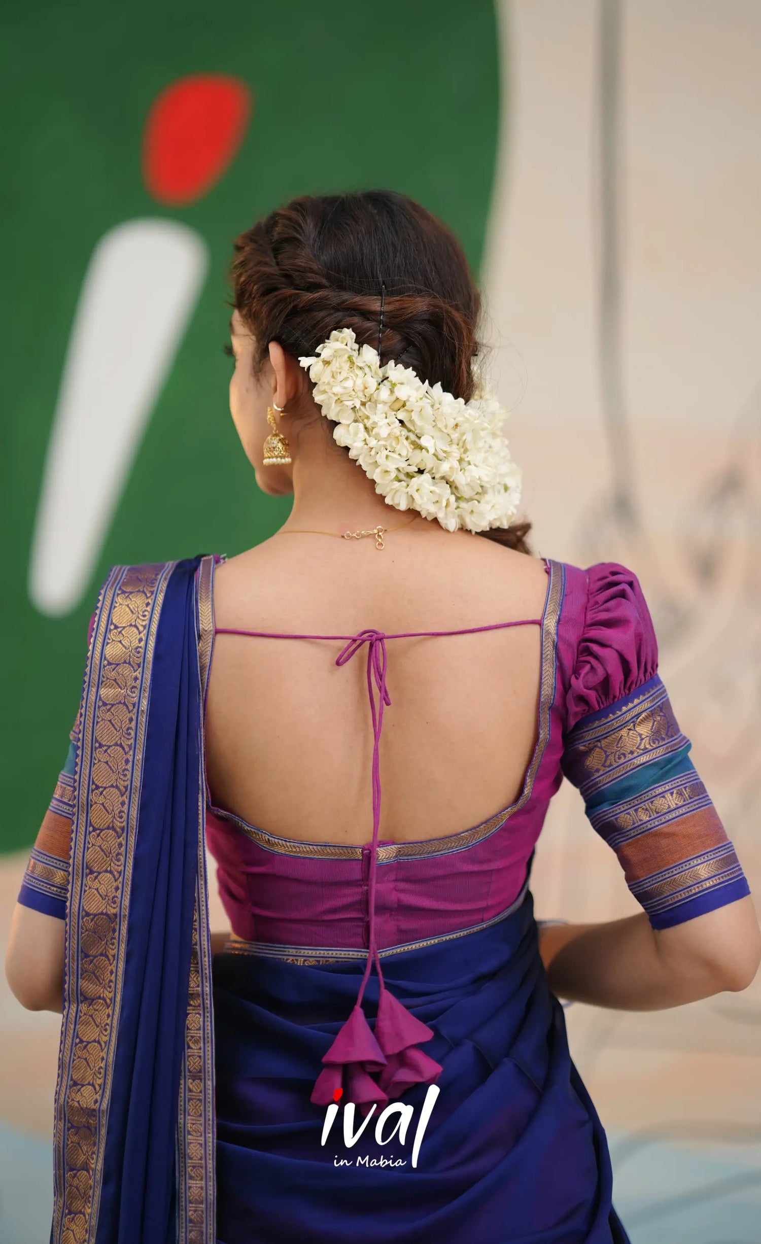 Padmaja Cotton Half Saree - Two-tone Magenta and Royal blue - Half Sarees
