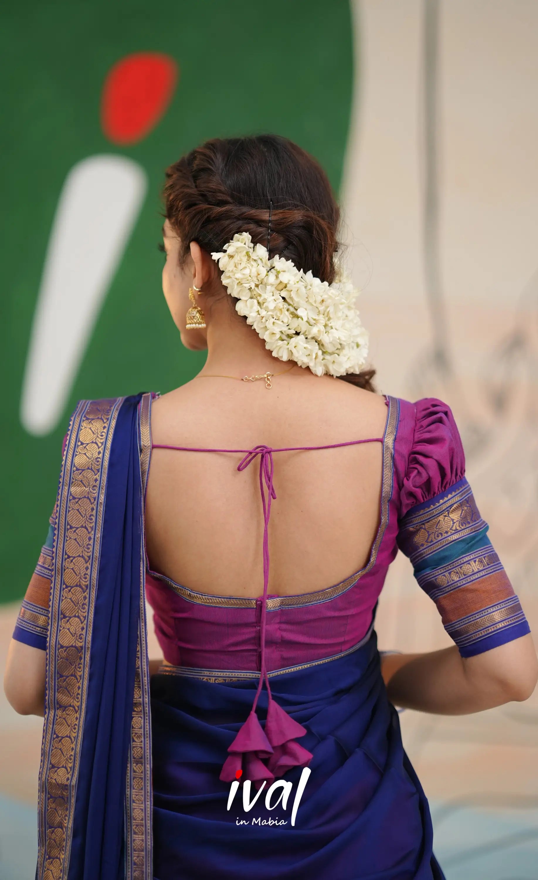 Padmaja Cotton Half Saree - Two-tone Magenta and Royal blue - Half Sarees