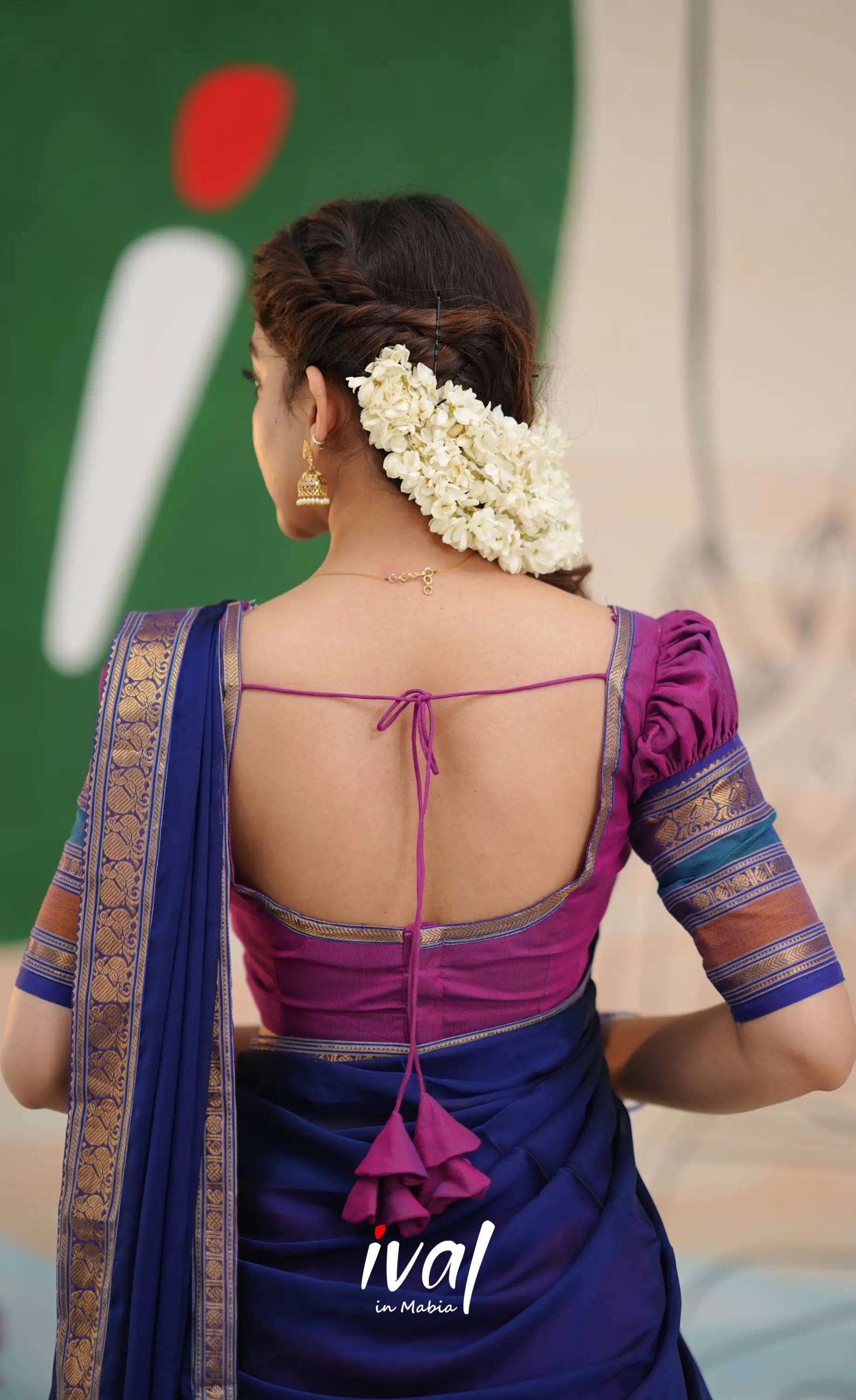 Padmaja Cotton Half Saree - Two-tone Magenta and Royal blue - Half Sarees