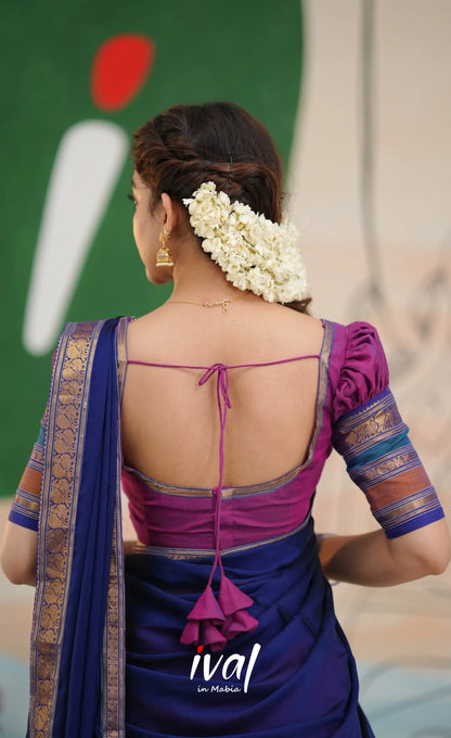 Padmaja Cotton Half Saree - Two-tone Magenta and Royal blue - Half Sarees