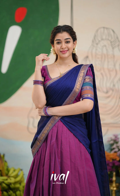 Padmaja Cotton Half Saree - Two-tone Magenta and Royal blue - Half Sarees
