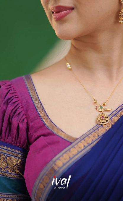 Padmaja Cotton Half Saree - Two-tone Magenta and Royal blue - Half Sarees