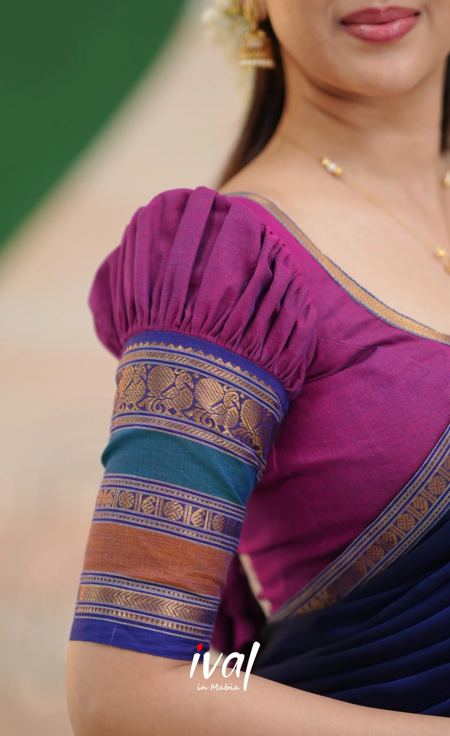 Padmaja Cotton Half Saree - Two-tone Magenta and Royal blue - Half Sarees