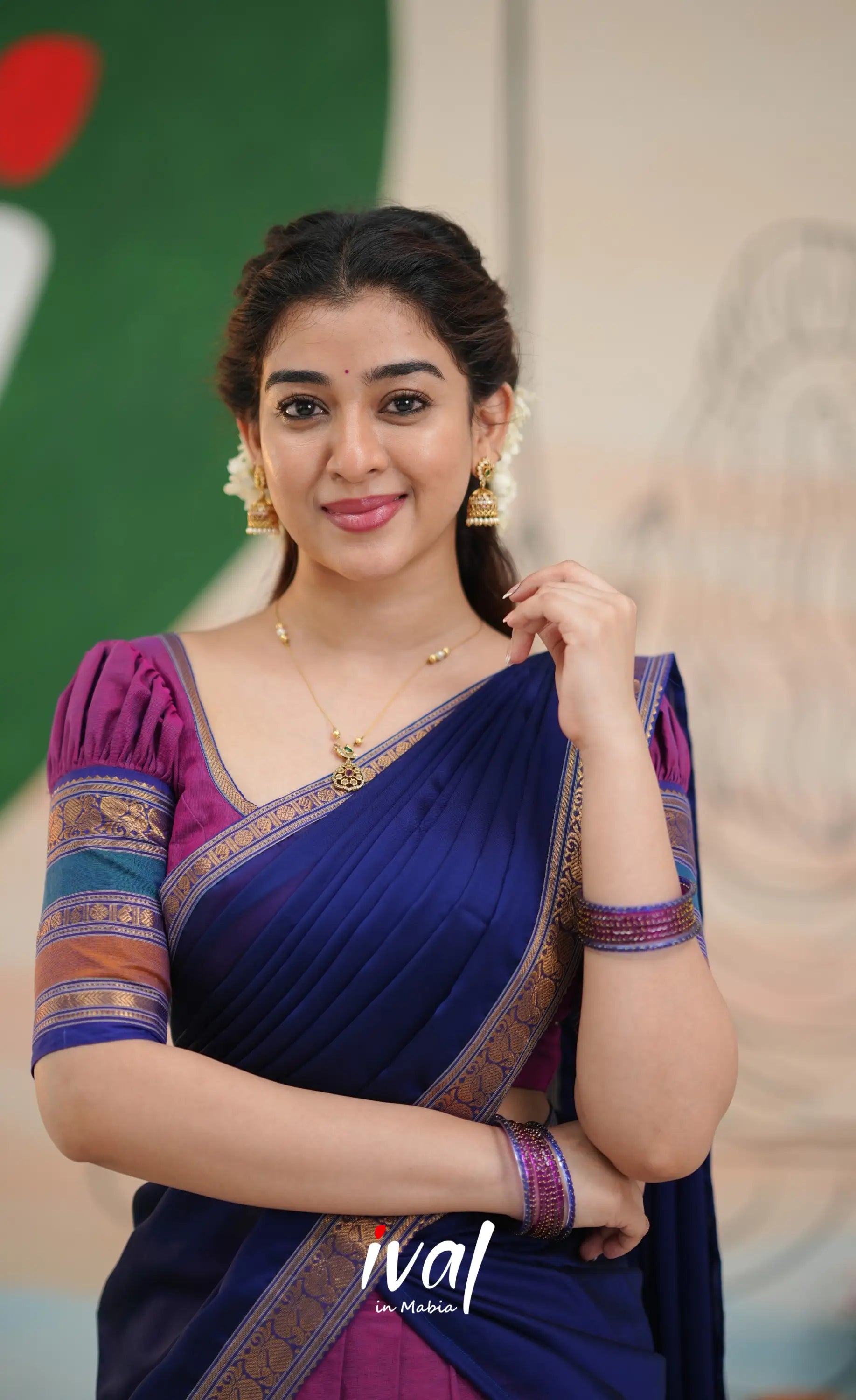 Padmaja Cotton Half Saree - Two-tone Magenta and Royal blue - Half Sarees