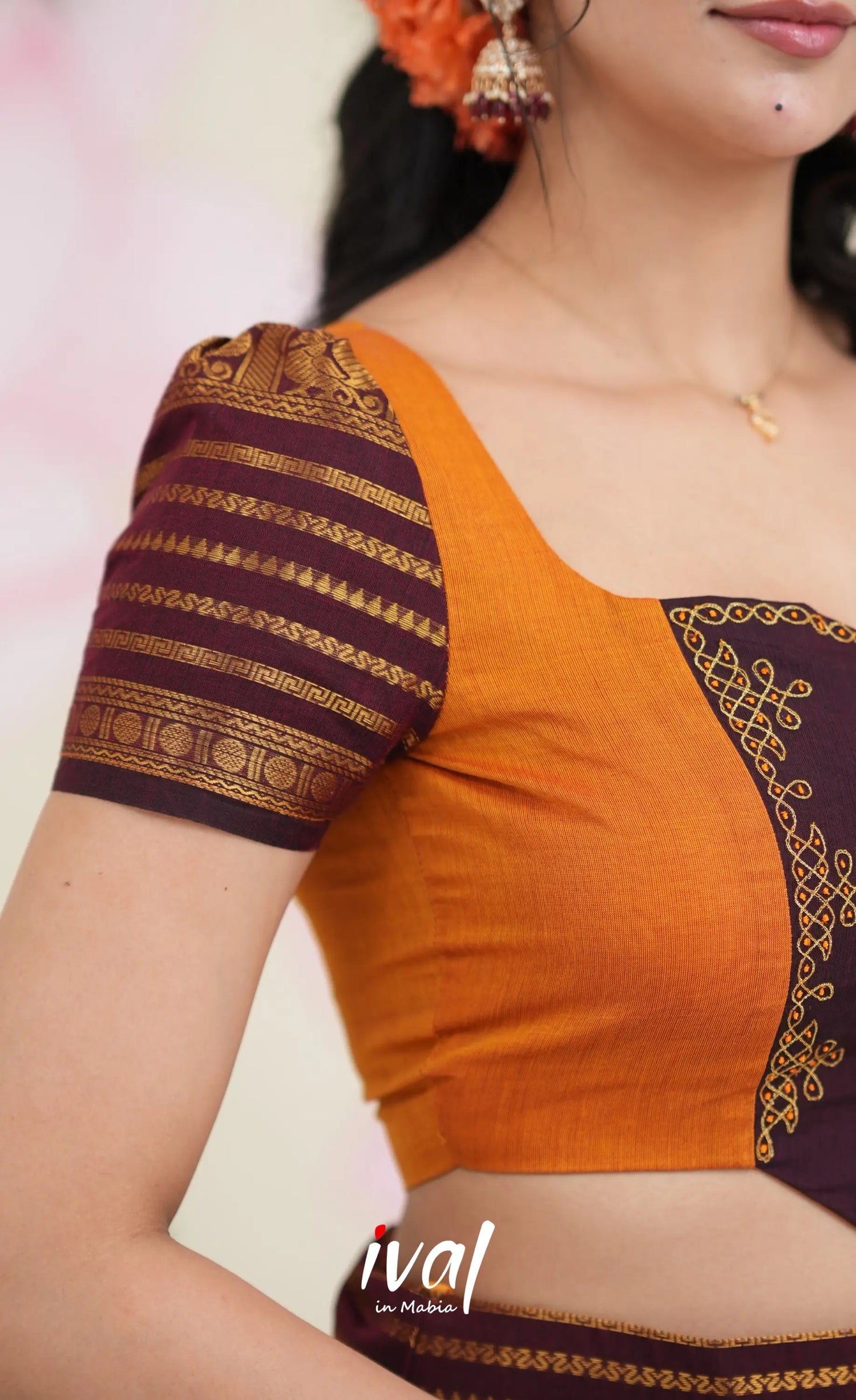 Padmaja Cotton Half Saree - Two tone Orange and Deep Wine Half Sarees