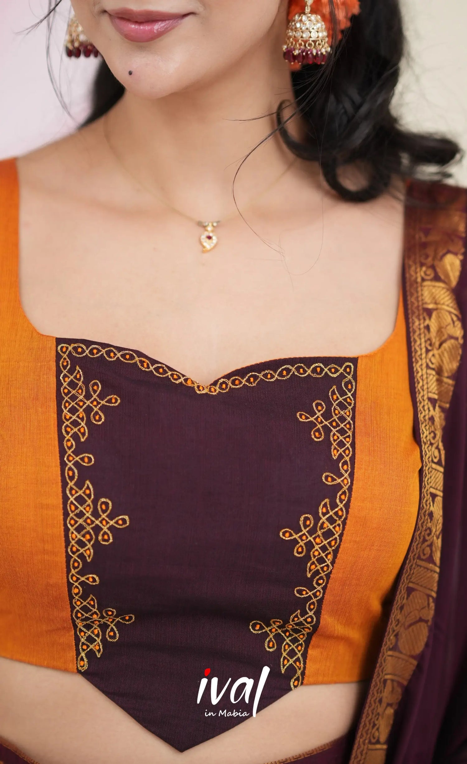 Padmaja Cotton Half Saree - Two tone Orange and Deep Wine Half Sarees