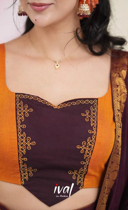 Padmaja Cotton Half Saree - Two tone Orange and Deep Wine Half Sarees