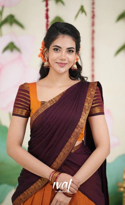Padmaja Cotton Half Saree - Two tone Orange and Deep Wine Half Sarees