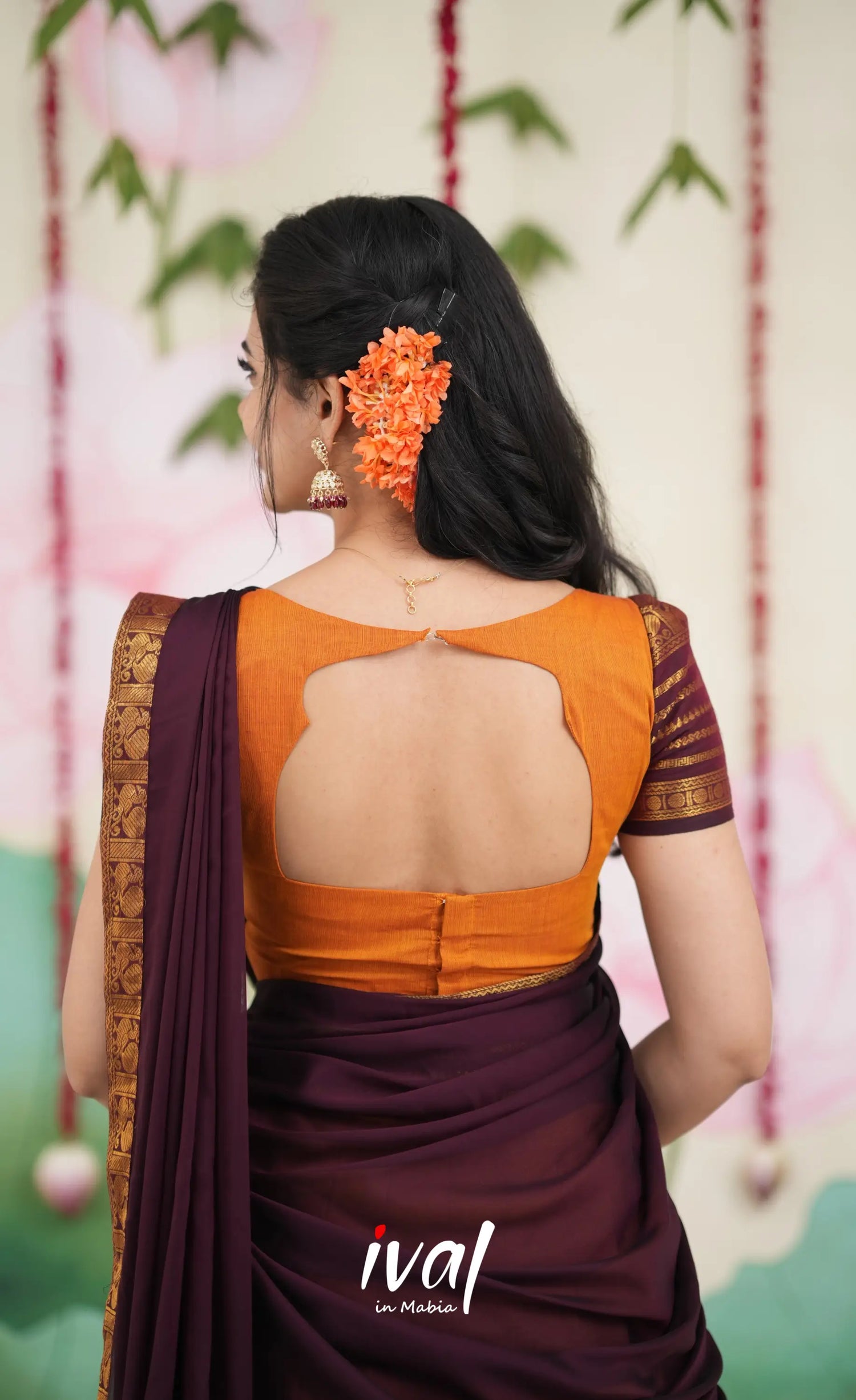 Padmaja Cotton Half Saree - Two tone Orange and Deep Wine Half Sarees