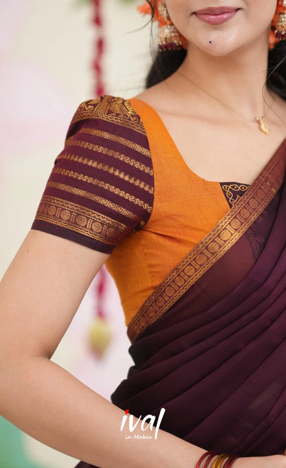 Padmaja Cotton Half Saree - Two tone Orange and Deep Wine Half Sarees