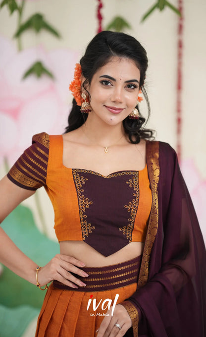 Padmaja Cotton Half Saree - Two tone Orange and Deep Wine Half Sarees