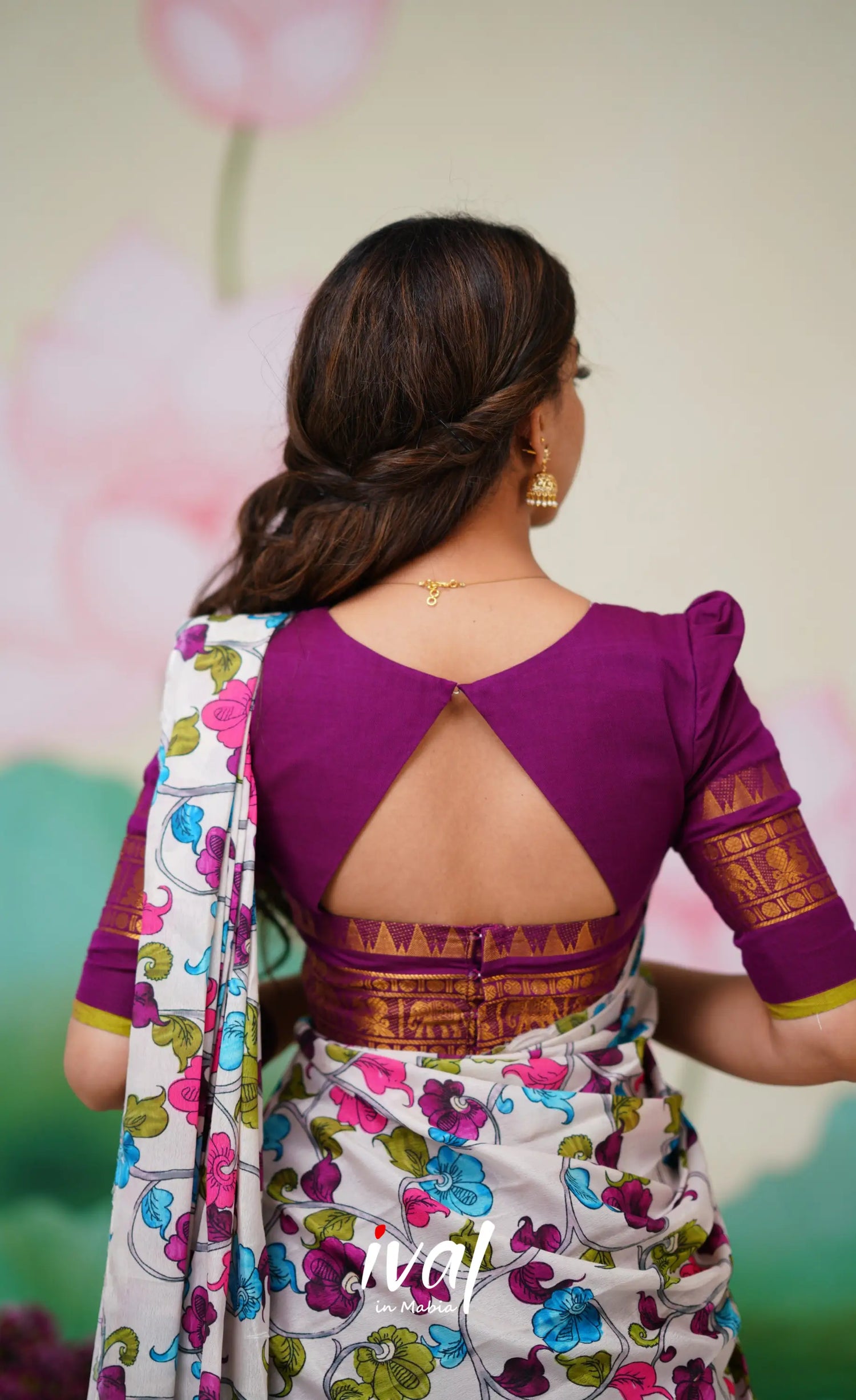 Padmaja Cotton Half Saree Violet and Offwhite Half Sarees