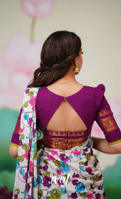 Padmaja Cotton Half Saree Violet and Offwhite Half Sarees