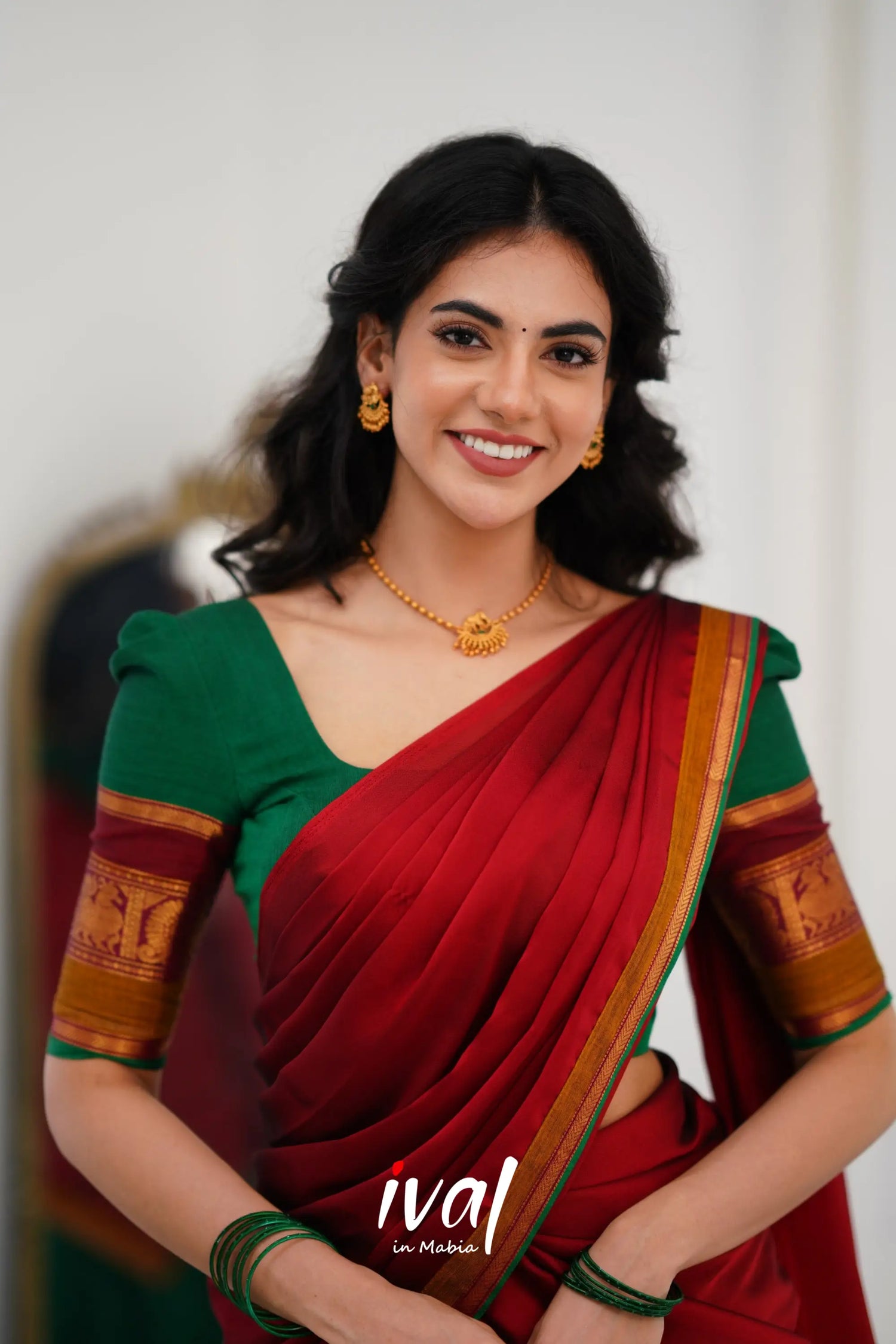 Padmaja Cotton Halfsaree - Green And Reddish Maroon Half Sarees