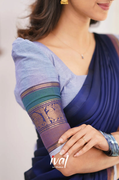 Padmaja Cotton Halfsaree - Light Blue And Ink Half Sarees