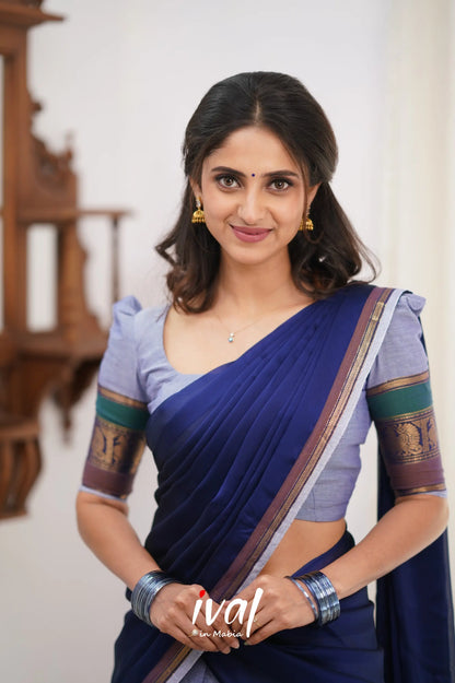 Padmaja Cotton Halfsaree - Light Blue And Ink Half Sarees