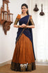 Padmaja Cotton Halfsaree - Light Brown And Navy Blue Half Sarees