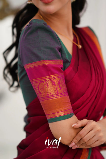 Padmaja Cotton Halfsaree - Manthalir Green And Pinkish Red Half Sarees