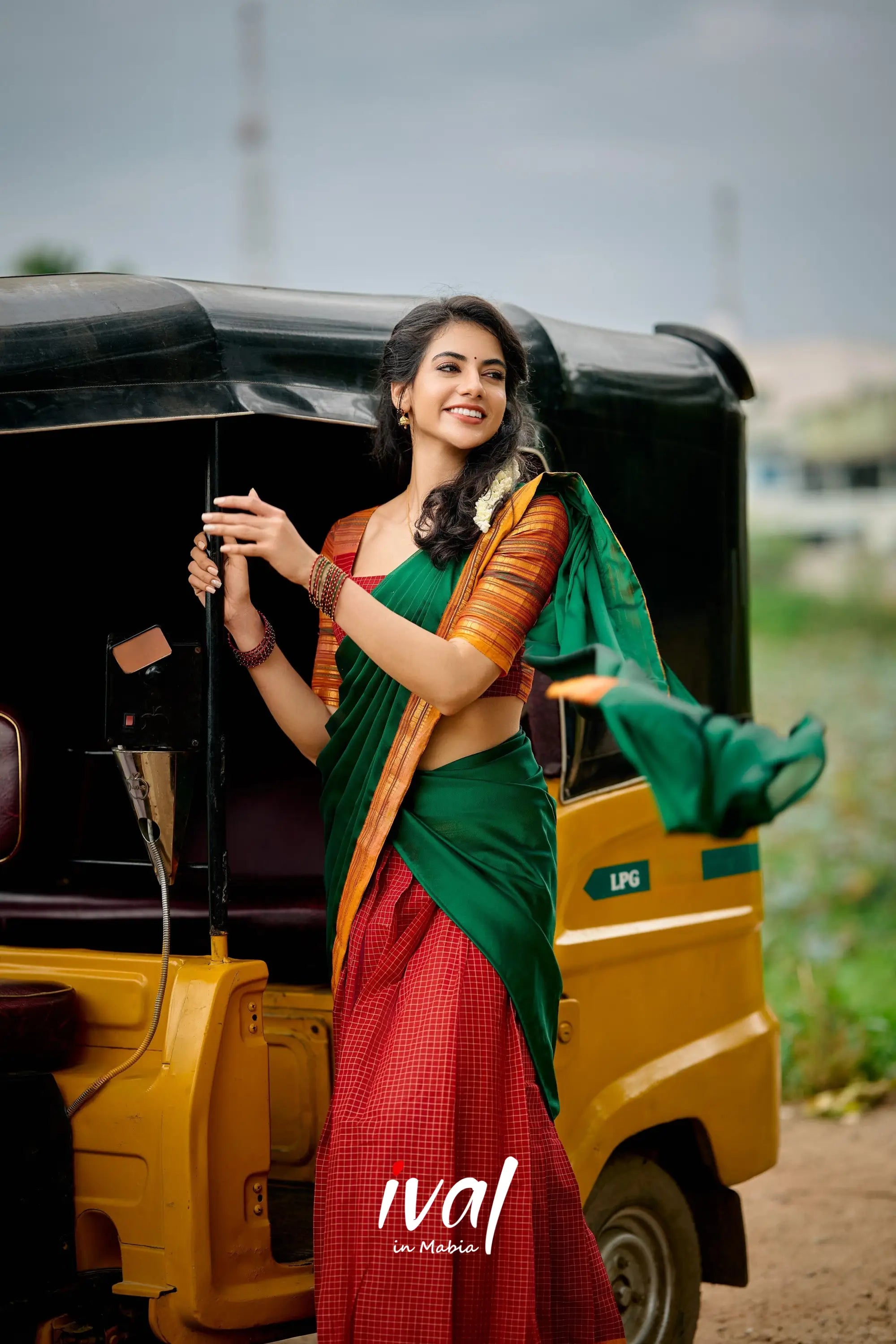 Padmaja Cotton Halfsaree - Maroon And Bottle Green Half Sarees