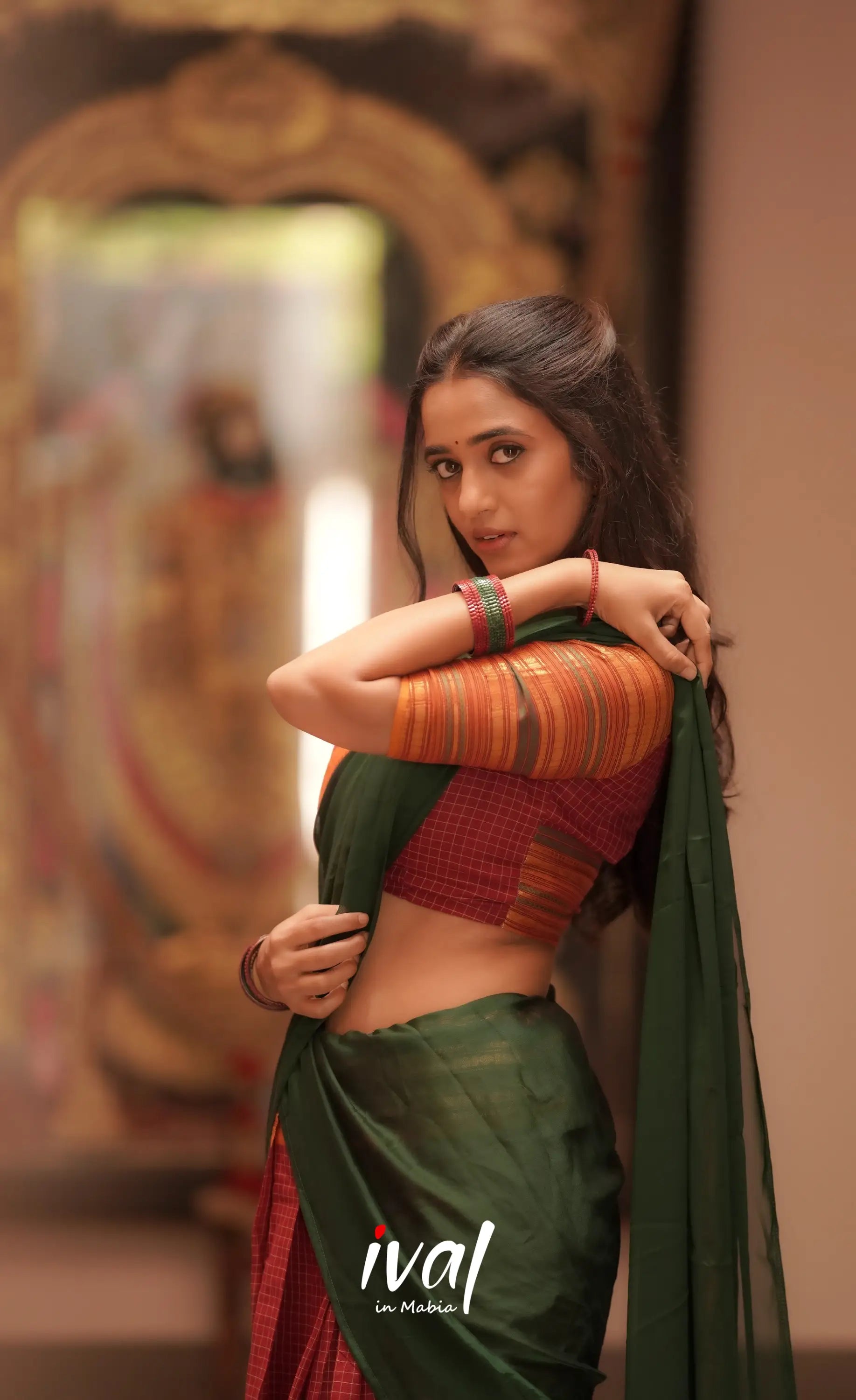 Padmaja Cotton Halfsaree - Maroon and Bottle Green Half Sarees