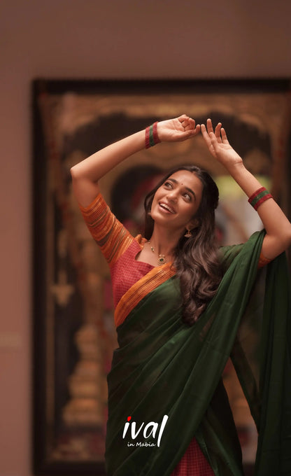 Padmaja Cotton Halfsaree - Maroon and Bottle Green Half Sarees