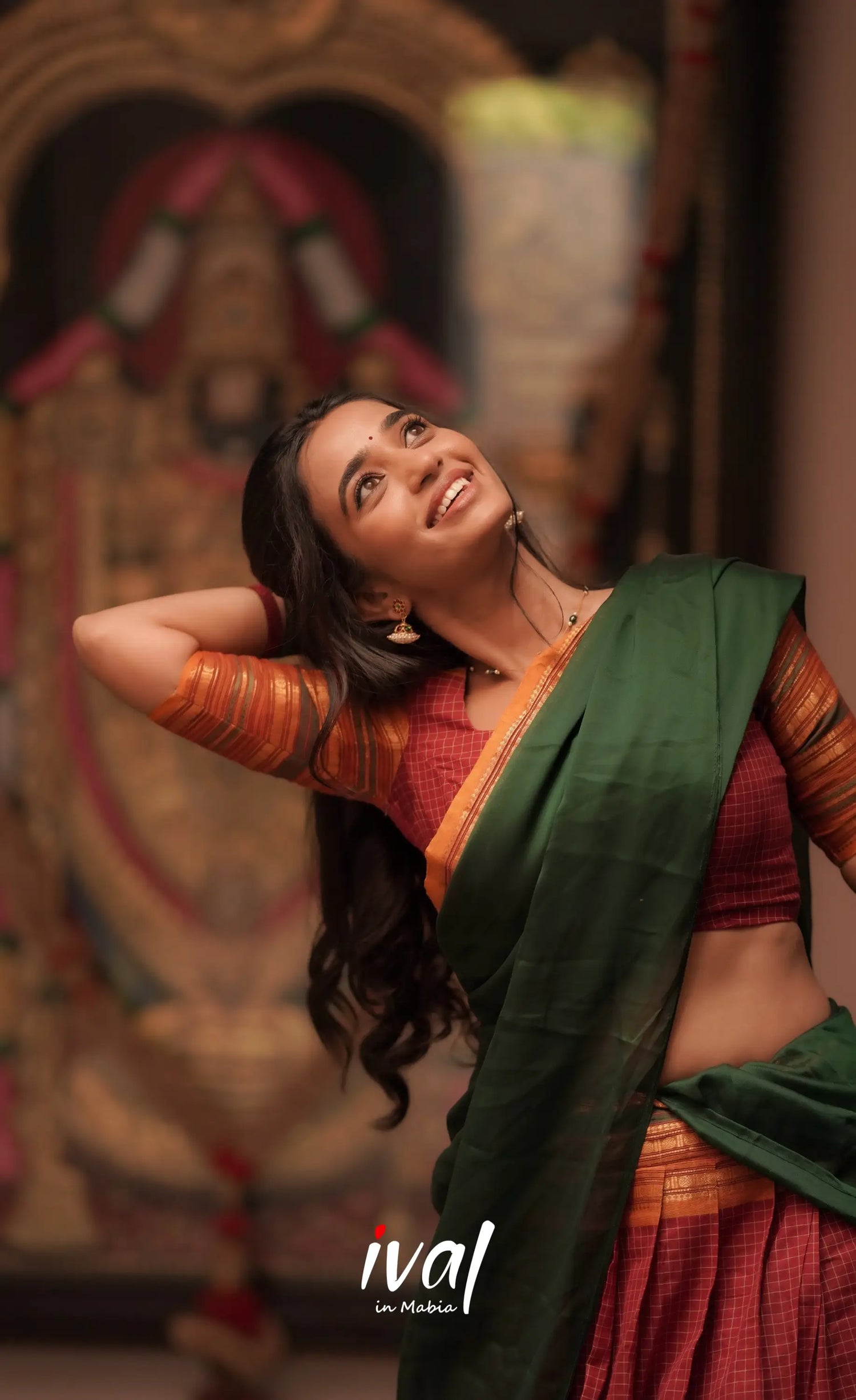 Padmaja Cotton Halfsaree - Maroon and Bottle Green Half Sarees