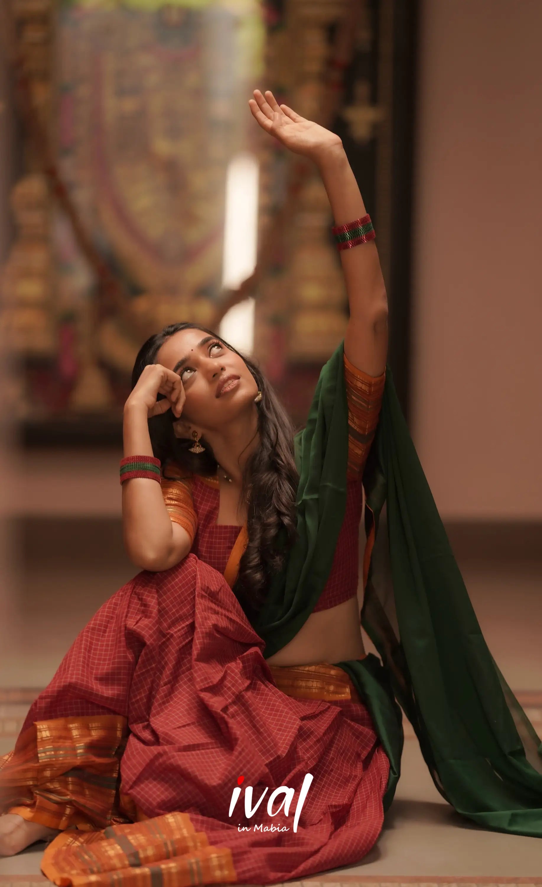 Padmaja Cotton Halfsaree - Maroon and Bottle Green Half Sarees