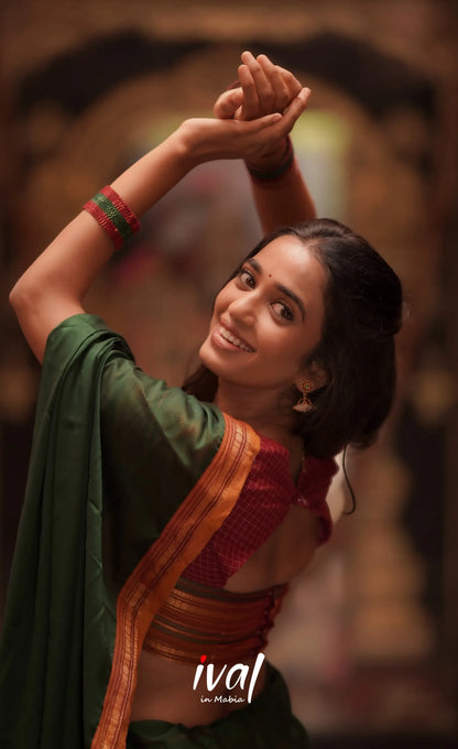 Padmaja Cotton Halfsaree - Maroon and Bottle Green Half Sarees