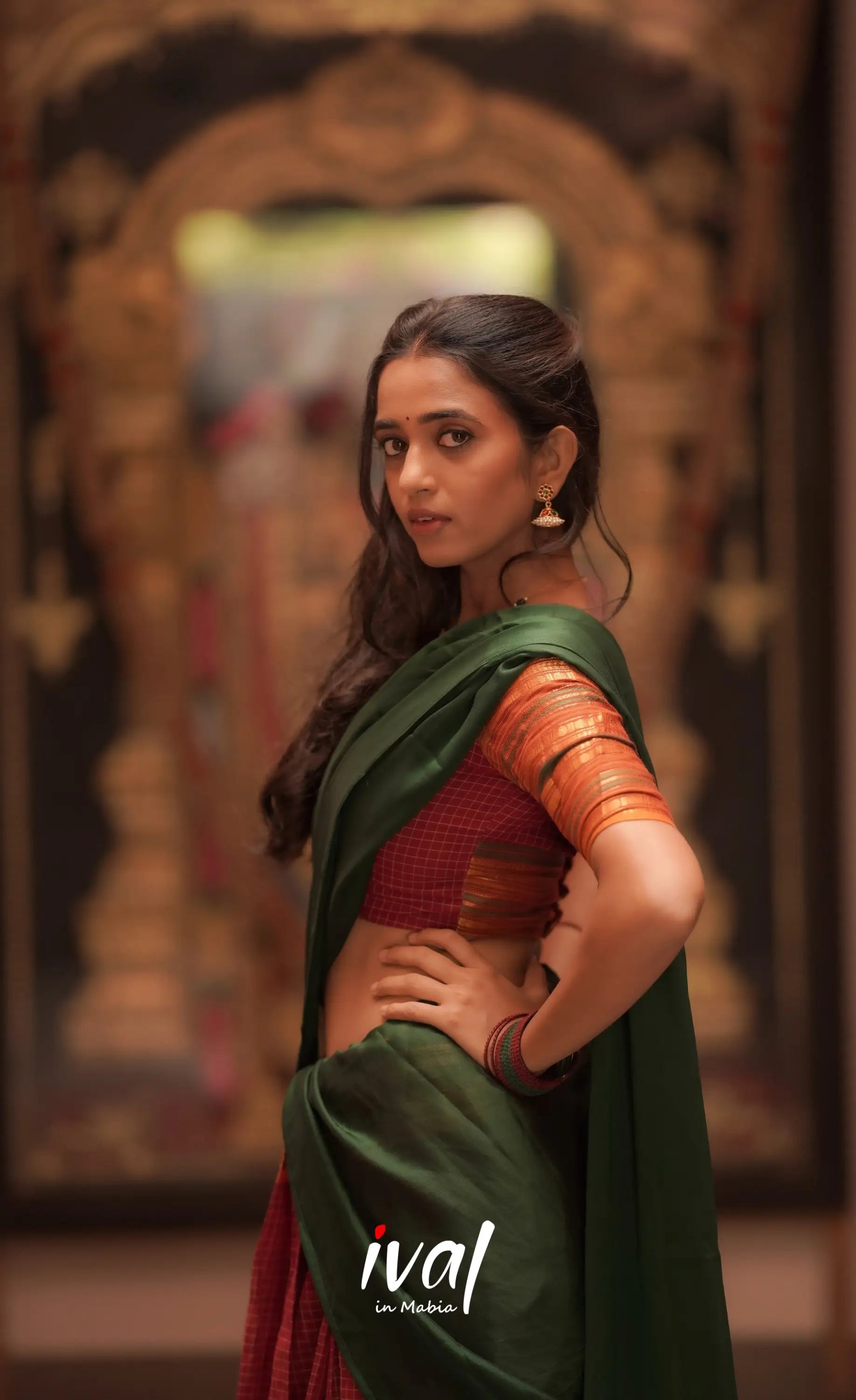 Padmaja Cotton Halfsaree - Maroon and Bottle Green Half Sarees