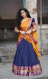 Padmaja Cotton Halfsaree - Navy Blue And Mustard Half Sarees