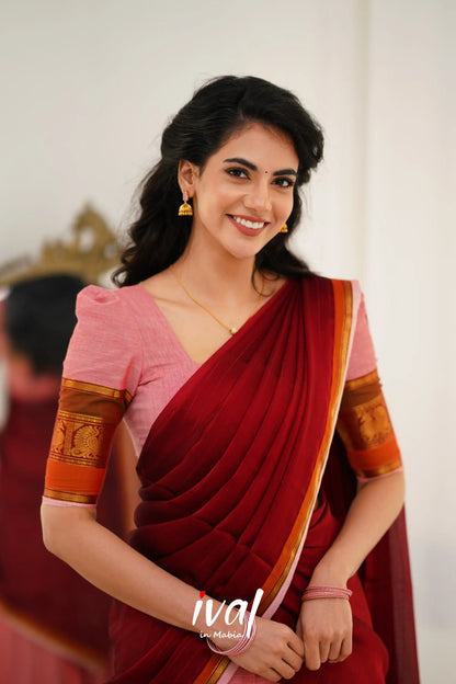 Padmaja Cotton Halfsaree - Pink And Reddish Maroon Half Sarees