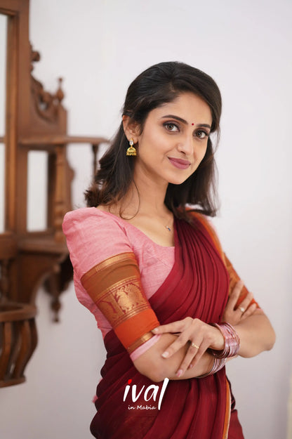 Padmaja Cotton Halfsaree - Pink And Reddish Maroon Half Sarees