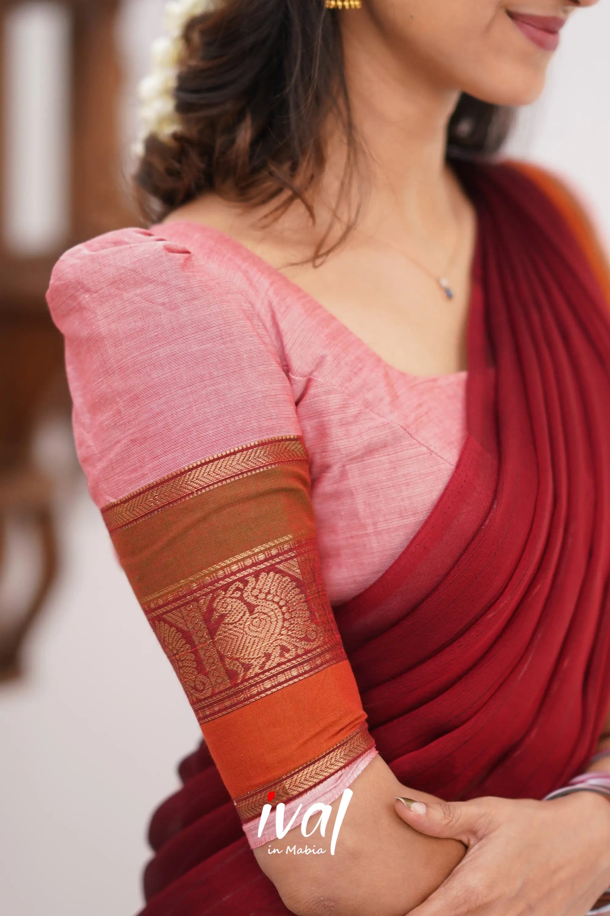 Padmaja Cotton Halfsaree - Pink And Reddish Maroon Half Sarees