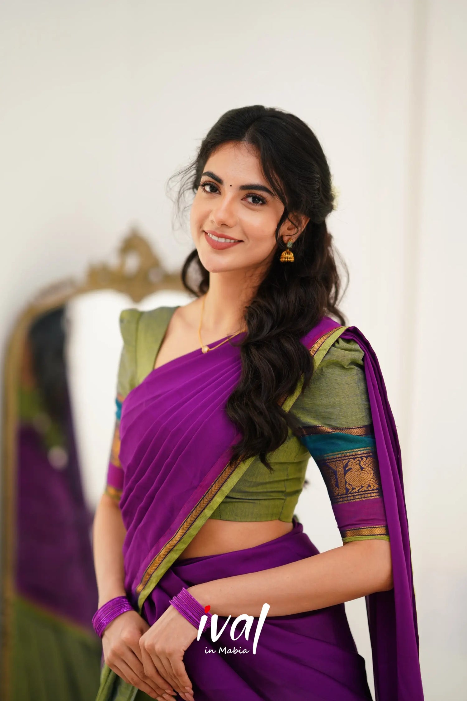 Padmaja Cotton Halfsaree - Two Tone Green And Ink Blue Half Sarees