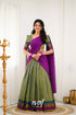 Padmaja Cotton Halfsaree - Two Tone Green And Ink Blue Half Sarees