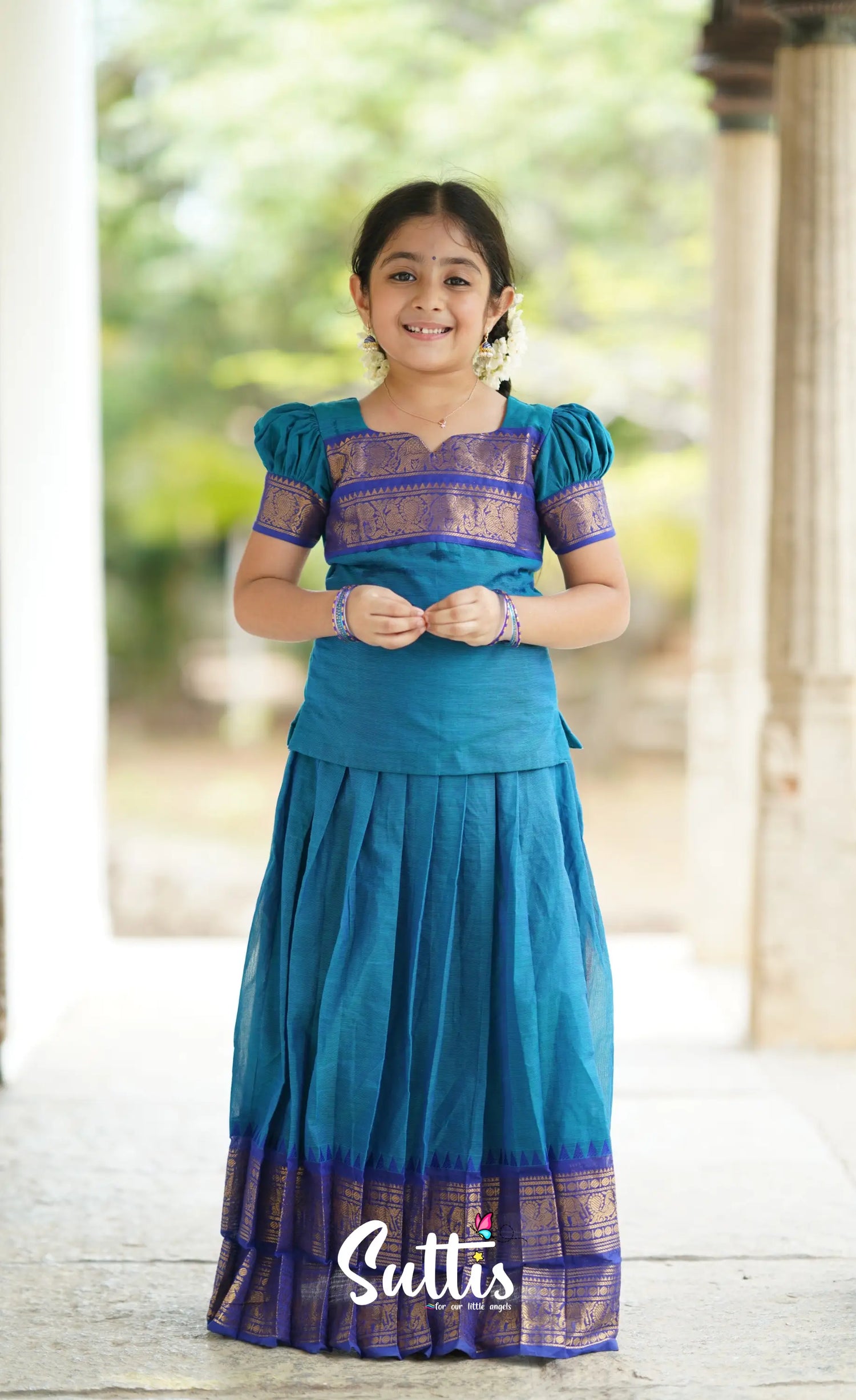 Padmaja Cotton Pavadai Sattai - Blue Kids-Suttis