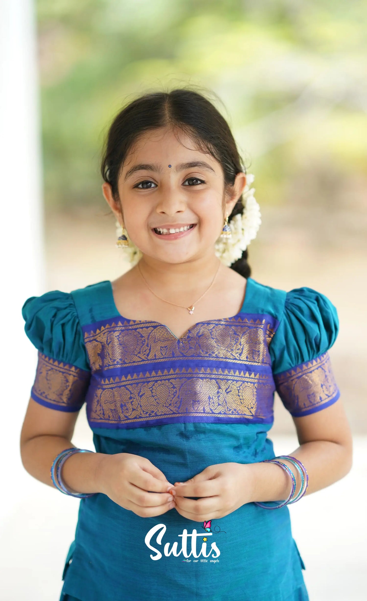 Padmaja Cotton Pavadai Sattai - Blue Kids-Suttis