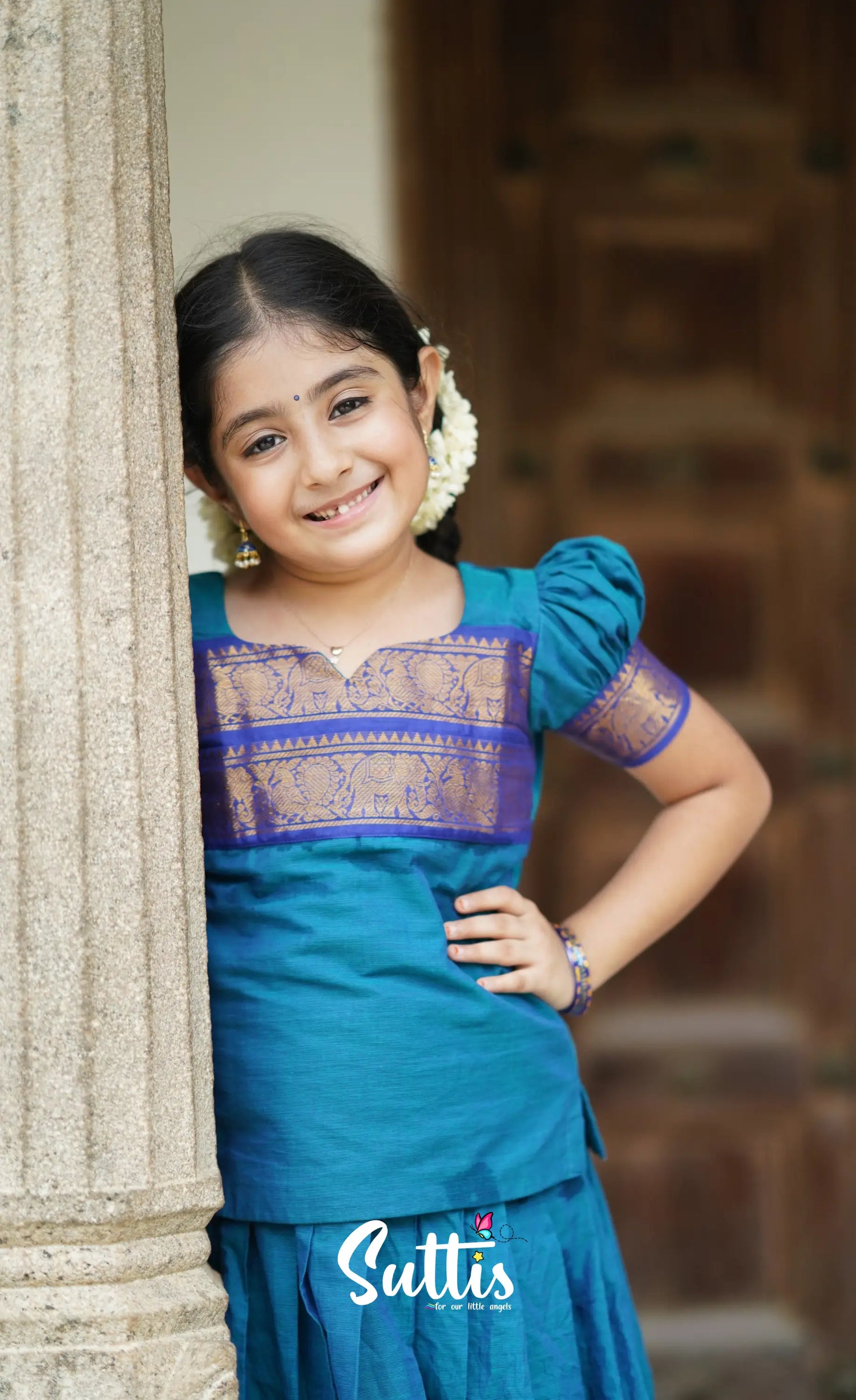 Padmaja Cotton Pavadai Sattai - Blue Kids-Suttis