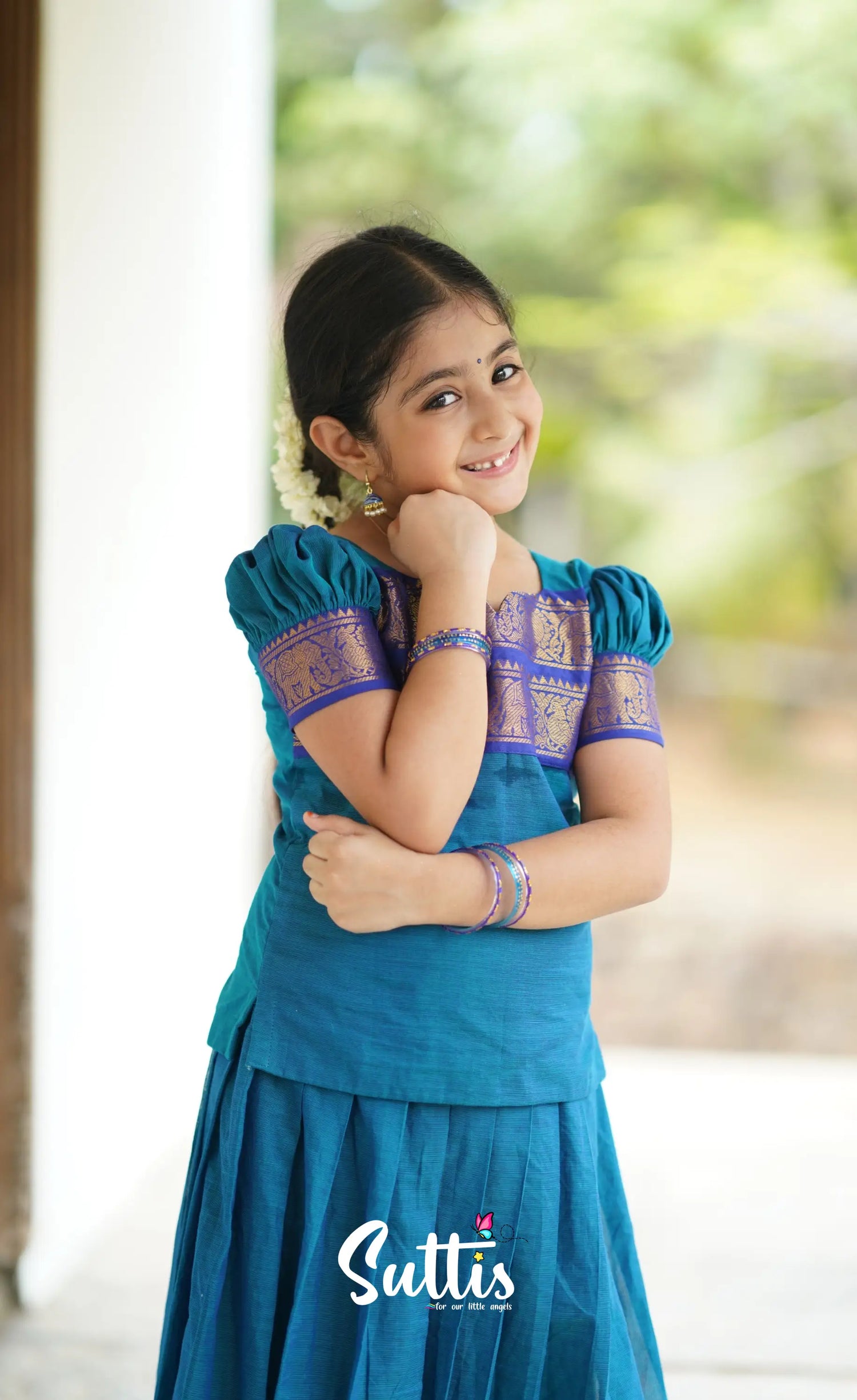 Padmaja Cotton Pavadai Sattai - Blue Kids-Suttis