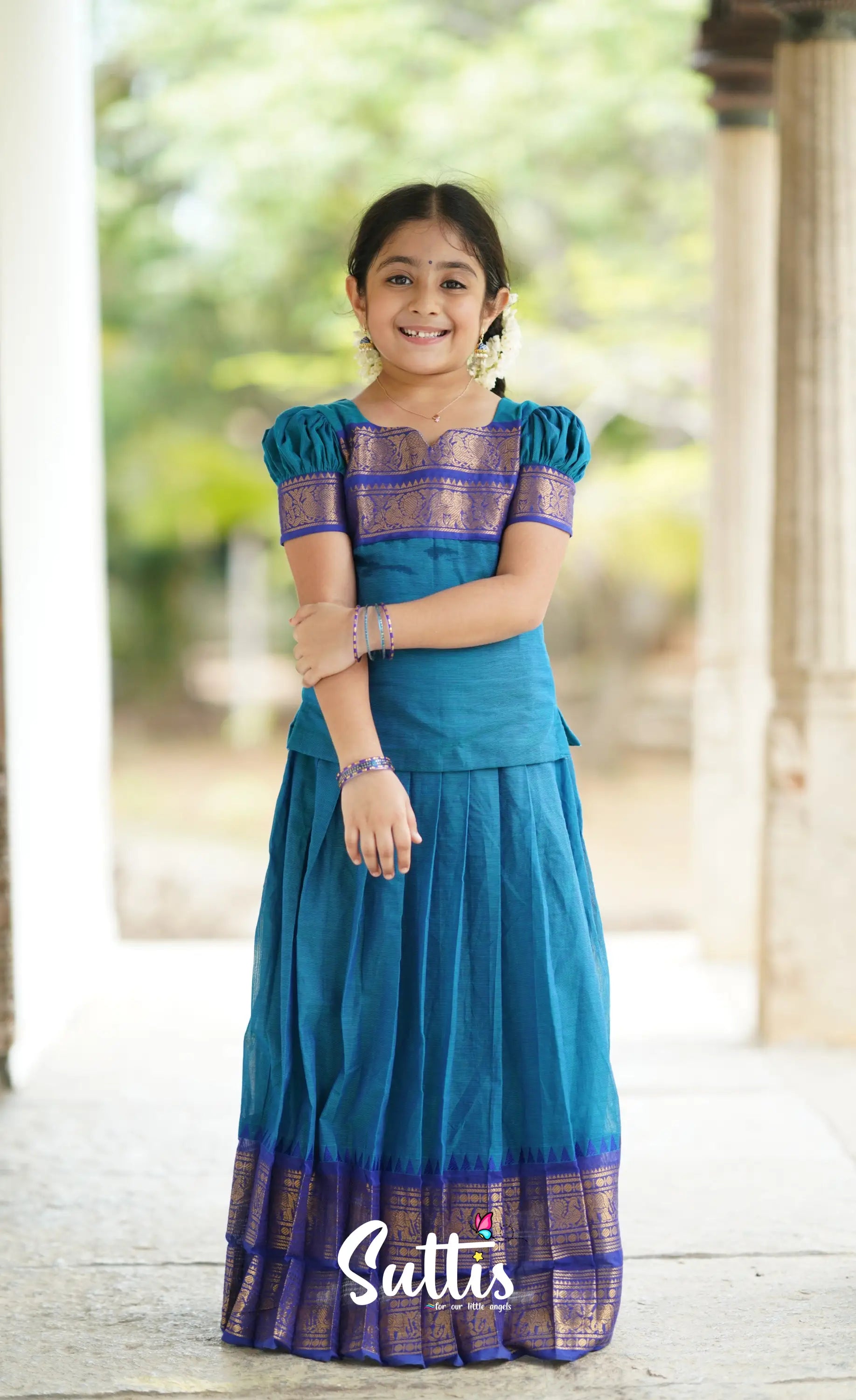 Padmaja Cotton Pavadai Sattai - Blue Kids-Suttis