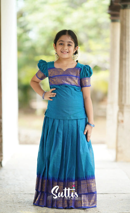 Padmaja Cotton Pavadai Sattai - Blue Kids-Suttis