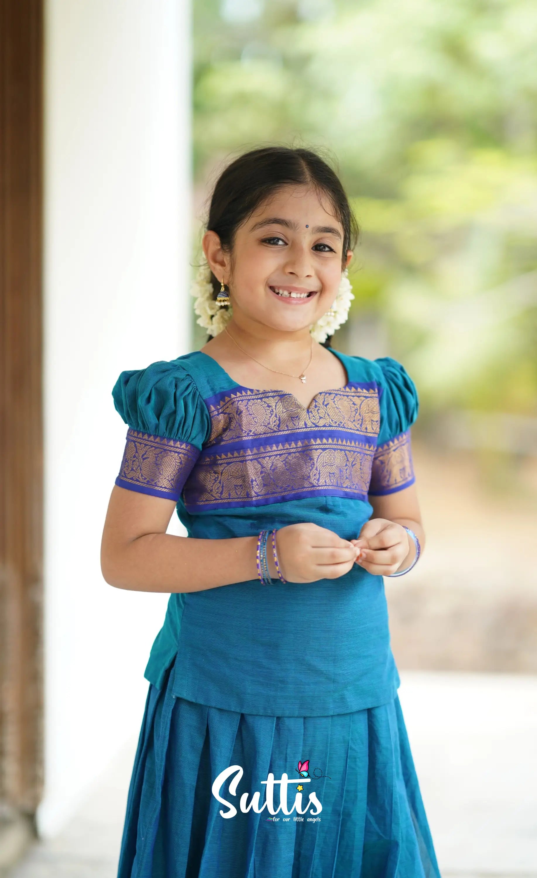 Padmaja Cotton Pavadai Sattai - Blue Kids-Suttis