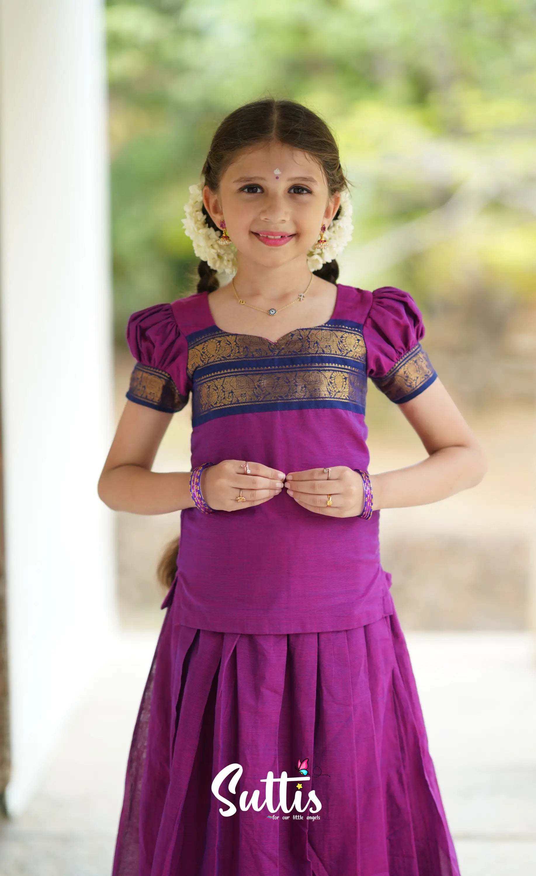 Padmaja Cotton Pavadai Sattai - Magenta Kids-Suttis