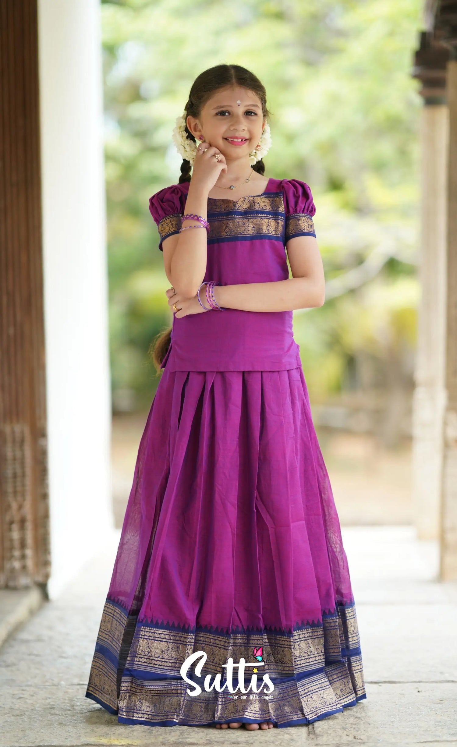 Padmaja Cotton Pavadai Sattai - Magenta Kids-Suttis