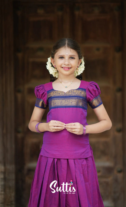 Padmaja Cotton Pavadai Sattai - Magenta Kids-Suttis