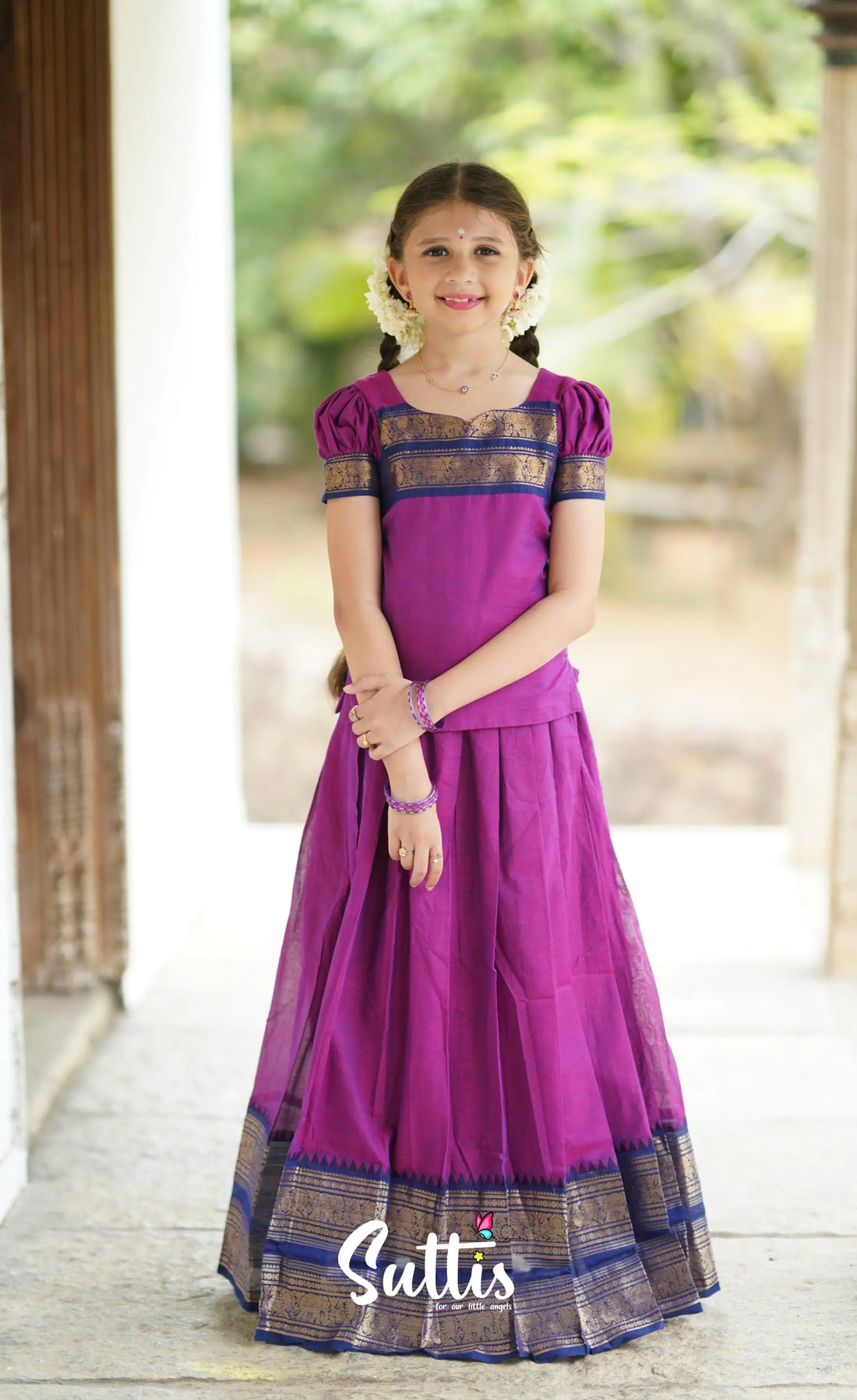 Padmaja Cotton Pavadai Sattai - Magenta Kids-Suttis