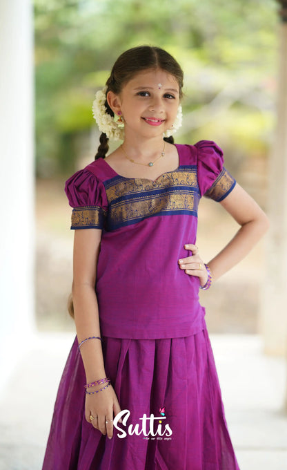 Padmaja Cotton Pavadai Sattai - Magenta Kids-Suttis