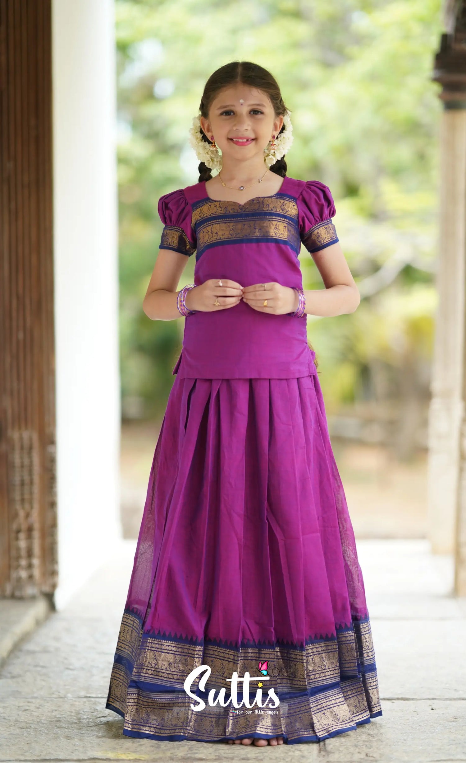 Padmaja Cotton Pavadai Sattai - Magenta Kids-Suttis